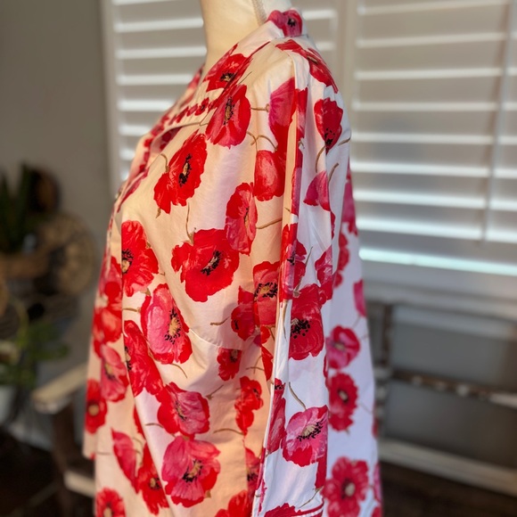 Talbots Womens Popover Blouse Poppy Red Blouse Size Medium Spring Vacation - Picture 6 of 8